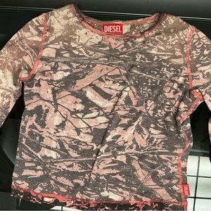Diesel Pink & Grey Camouflage Ribbed Long Sleeve Top